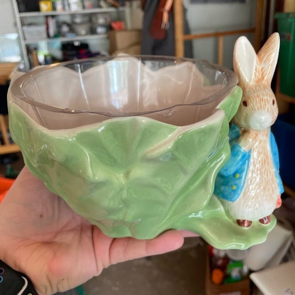 Vintage Teleflora 1998 Peter Rabbit Beatrix Potter Green Cabbage Planter Dish